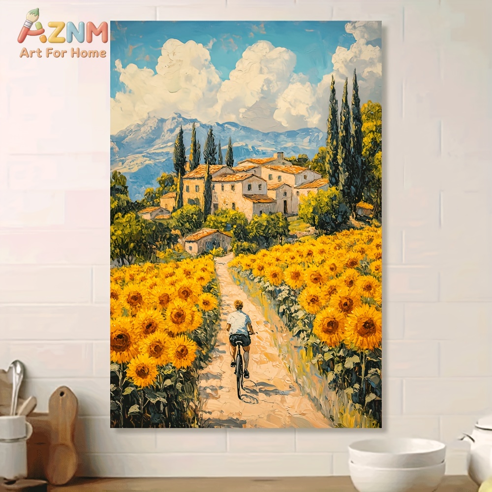 Wall Texture Spray - AZNM Sonnenblumenfeld, toskanisches Dorf, Fahrrad, Leinwand,