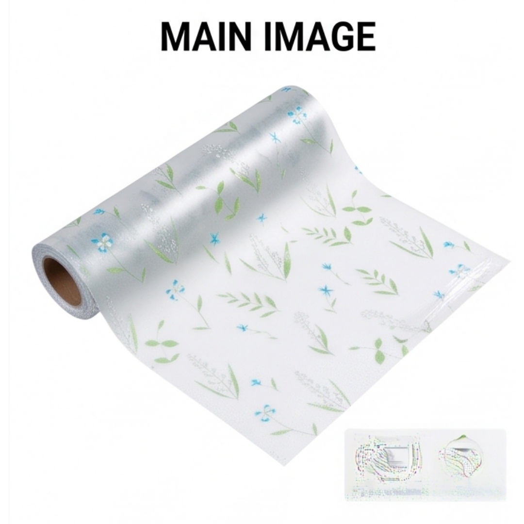 Window Insulation Film - Selbstklebende blaue Wildblumen-Fensterfolie mit Mattierung, Sichtschutz,