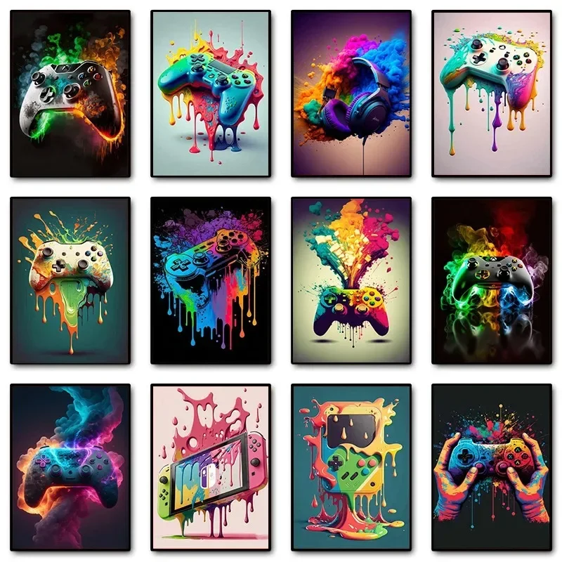 Wall Texture Spray - Farbenfrohe Pop-Art Gamer-Controller Gaming-Wandkunst Minimalistischer Druck