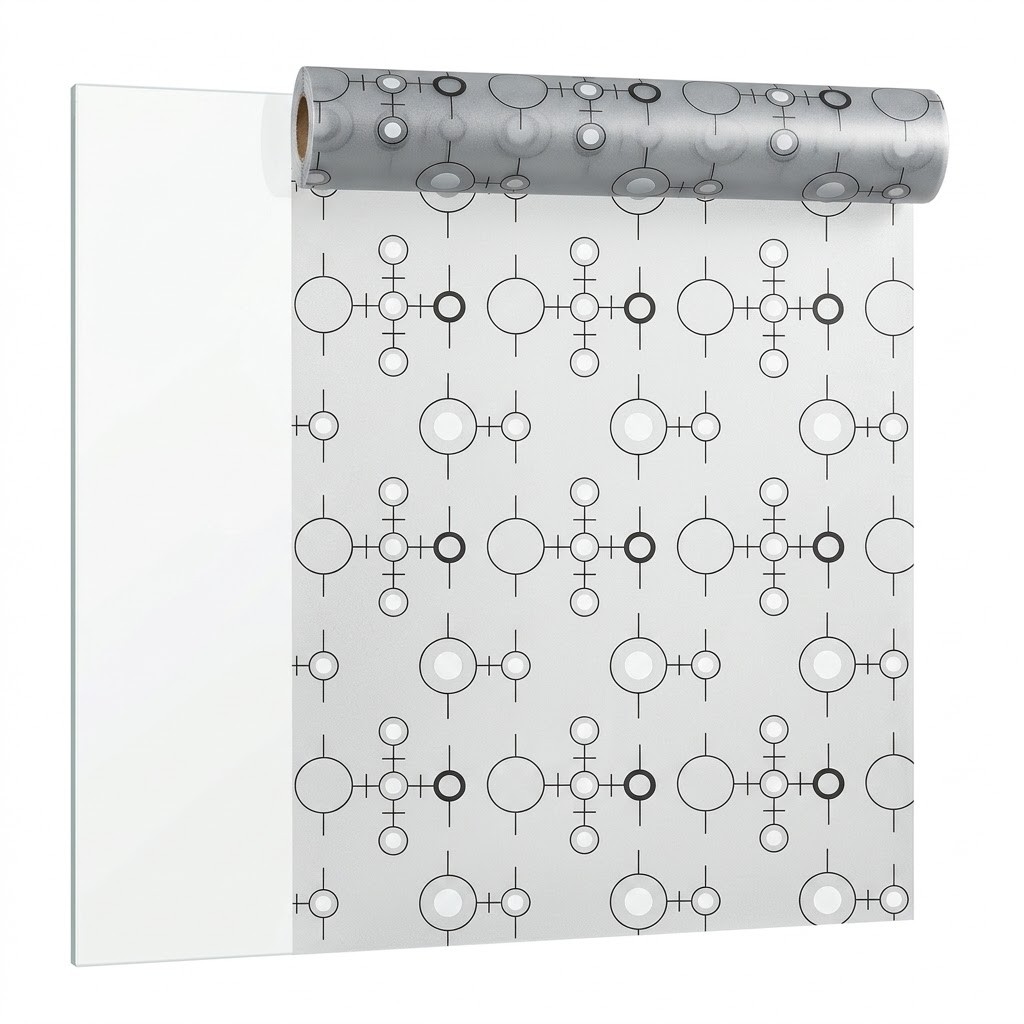 Window Insulation Film - Selbstklebende moderne geometrische Kreis-Fensterfolie mit abstraktem