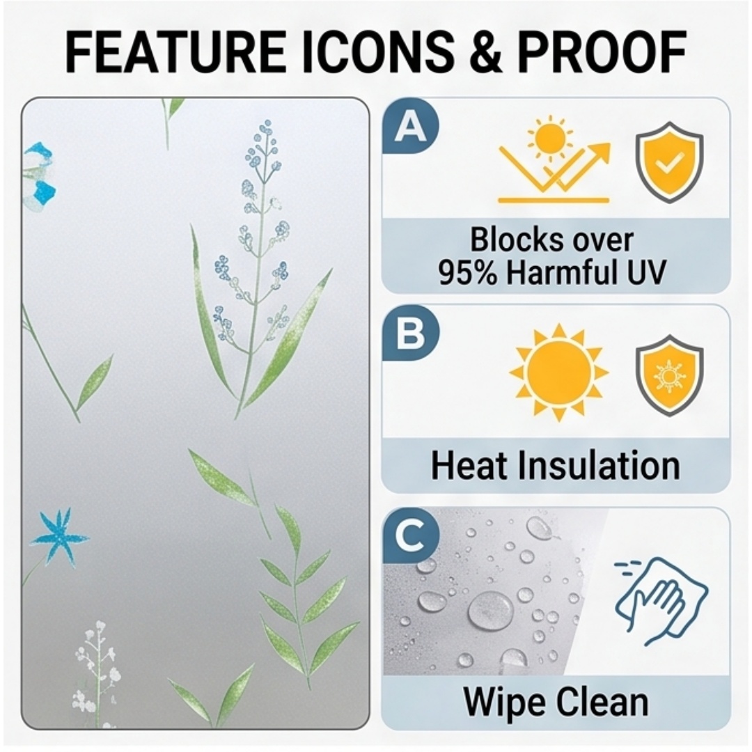 Selbstklebende blaue Wildblume – Window Insulation Film Bewertung und Preis